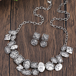 Серебро Комплекты из плоских круглых, овальных и квадратных подвесок из цинкового сплава и серег-гвоздиков, серебряные, 420 мм