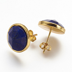 Ляпис-Лазурь Природные лазурит шпильки уха, с латунной фурнитурой , золотые, плоско-круглые, 15 мм , штифт: 0.8 мм