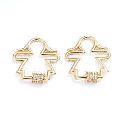 Настоящее золото 18K Латунь микропаве прозрачный кубический цирконий винт карабин брелоки, для изготовления ожерелий, быстрые ссылки, девушка, реальный 18 k позолоченный, 33x28.7x2 мм, Винт: 7.5x6.5 мм