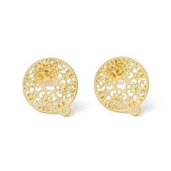 Золотой 304 серьги-гвоздики из нержавеющей стали, полые плоские круглые, с горизонтальной петлей, золотые, 16x14 мм, отверстие : 1.2 мм, штифты : 0.85 мм