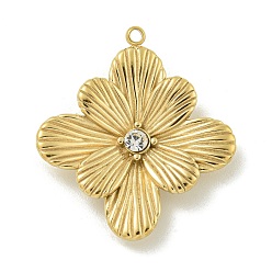 Настоящее золото 14K 304 подвески из нержавеющей стали, с кристально горный хрусталь, цветочный шарм, реальный 14 k позолоченный, 26x23.5x3.5 мм, отверстие : 1.4 мм