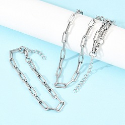 Нержавеющая Сталь Цвет 304 Набор украшений из браслета и ожерелья из звеньев нержавеющей стали в виде цепочки-скрепки., с карабин-лобстерами , цвет нержавеющей стали, 570 мм