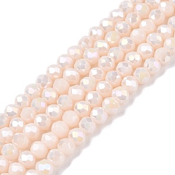 Античный Белый Стеклянные бусины с гальваническим покрытием , непрозрачный сплошной цвет, с покрытием AB цвета, граненые, рондель, старинный белый, 3.5~3.8x3 мм, отверстие : 0.4 мм, около 105~110 шт / нитка, 29~31 см