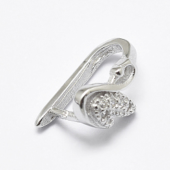 Platinum Anti-Tarnish Rhodium Plated 925 Sterling Silver Micro Pave Cubic Zirconia Pendant Bails, Ice Pick & Pinch Bails, Swan, Platinum, 13x7x7.5mm, Inner: 9x4mm, Pin: 1mm