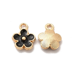 Черный Панданы из сплава эмали, без свинца и без кадмия, золотой свет, цветочный шарм, чёрные, 10x8x2.5 мм, отверстие : 1.4 мм