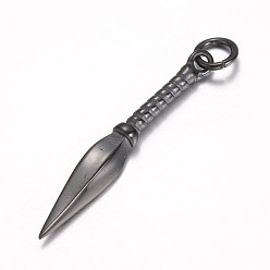 Черный Цвет Металла 304 подвески из нержавеющей стали, копье, металлический черный , 48.5x7x5 мм, отверстие : 5.5 мм