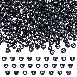 Белый 600 шт. Акриловые бусины в стиле ремесел, горизонтальное отверстие, сердце с письмом, белые, 6.5x6.5x4 мм, отверстие : 1.5 мм