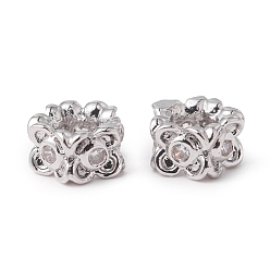 Платинированный Экологически чистые стойки покрытие латунь микро паве кубический цирконий европейские бусины, бусины с большим отверстием, долговечный, без свинца и без кадмия, цветок, Реальная платина, 4.5x5x3 мм, отверстие : 2.5 мм