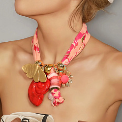 Ярко-Розовый Шарф-ожерелье из богемского сплава с подвеской в виде бабочки, цветка из смоляной ракушки и пластика CCB для женщин, золотые, ярко-розовый, 18.90 дюйм (48 см)