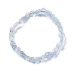 Aquamarine Natural Aquamarine Bead Stretch Bracelets, Tumbled Stone, Nuggets, Inner Diameter: 2~2-1/4 inch(5.2~5.6cm)
