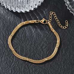 Golden 3MM 304 Stainless Steel Round Mesh Chain Bracelets, Ion Plating(IP), Golden, 7.24 inch(18.4cm)