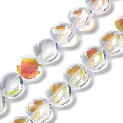 Плоский Круглый Граненые круглые стеклянные бусины, прозрачные, плоско-круглые, 14x6.5 мм, отверстие : 1.2 мм, около 48~50 шт / нитка, 19.29~19.68 дюйм (49~50 см)