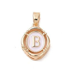 Letter B 304 aus Stahl-Email-Anhänger, Oval mit Buchstaben, golden, weiß, letter.b, 15.5x11.5x4 mm, Bohrung: 4.5x2.5 mm