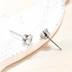 Нержавеющая Сталь Цвет Кубического циркония уха шпильки, с 304 основанием из нержавеющей стали, плоско-круглые, цвет нержавеющей стали, 6 мм, штифты : 0.7 мм