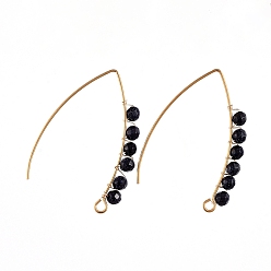 Синий Драгоценный Камень Болтаются серьги, с синтетическими голубыми золотыми круглыми бусинами, 304 крючки из нержавеющей стали и медная проволока, 42x29.6x4.3 мм