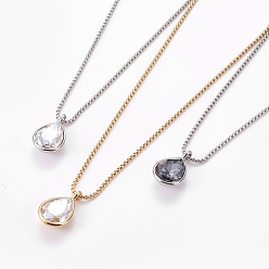 (52) Непрозрачная лаванда 304 подвесные из нержавеющей стали ожерелья, со стеклянной горный хрусталь и омаров коготь застежками, слеза, разноцветные, 17.7 дюйм (45 см)