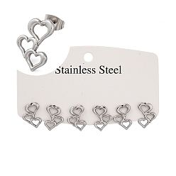 Нержавеющая Сталь Цвет Не тускнеют 3 пары 304 серьги-гвоздики из нержавеющей стали в форме тройного сердца для женщин, цвет нержавеющей стали, 16x12 мм