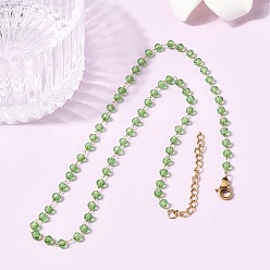 Зеленый 304 Ожерелье из нержавеющей стали с гранеными стеклянными бусинами-ронделями, цепочка ручной работы с камнями-талисманами, символизирующими месяц рождения, для женщин., ионное покрытие (ip), золотые, зелёные, 14.96 дюйм (38 см)