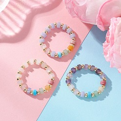 Смешанные камни 3шт. дисковые бусины из драгоценных камней с латунными кольцами на палец, золотые, 4.5 мм, внутренний диаметр: 20 мм