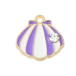 Лиловый Сплав эмали прелести, со стразами, шарм в форме ракушки, золотые, сирень, 14.5x14.5x2.5 мм, отверстие : 1.5 мм