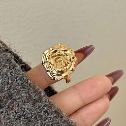 Gold Brass Finger Rings, Flower, Gold, 15~20mm