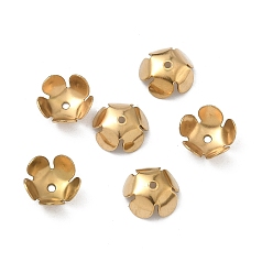 Настоящее золото 18K 304 из нержавеющей стали шарик крышки, ионное покрытие (ip), стойки покрытие, цветок, реальный 18 k позолоченный, 8x3 мм, отверстие : 1 мм