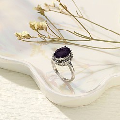 Индиго Простые кольца с кубическим цирконием для женщин, со сплавочной фурнитурой со стразами, овальные, индиговые, размер США 8 (18.1 мм)