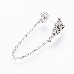 Antique Silver 925 Sterling Silver Stud Earrings, with S925 Stamp, with Cable Chains, Leopard, Antique Silver, 55.5~56.5x7.5~8mm, Pin: 0.6mm