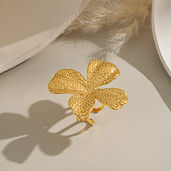 Настоящее золото 18K Кольца-манжеты из нержавеющей стали с текстурой в виде цветка, реальный 18 k позолоченный, 43x17.7 мм