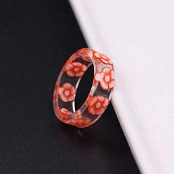 Оранжево-Красный Кольца из прозрачной пластмассы, цветок, оранжево-красный, внутренний диаметр: 16 мм