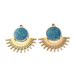 Темно-Голубой Ионное покрытие (ip) 304 подвески из нержавеющей стали, с эмалью и блеском пудры, очарование солнца, золотые, глубокое синее небо, 24.5x25x1.5 мм, отверстие : 1.6 мм