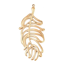 Золотой Полые 304 из нержавеющей стали кулоны, очарование перьев, золотые, 50x22x2 мм, отверстие : 2 мм