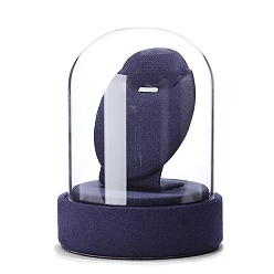 Steel Blue Clear Glass Dome Cover, Decorative Display Case, Cloche Bell Jar Terrarium with Velvet Base, White, 90x80x120mm