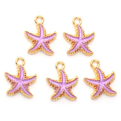 Violet Alloy Enamel Pendants, Starfish, Light Gold, Violet, 18x15x3mm, Hole: 2.5mm
