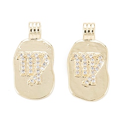 Дева Латунные микропаве прозрачные подвески с фианитом, овальной формы с созвездием, золотые, Дева, 18.5~19.5x9.5~10.5x3.5 мм, отверстие : 1.9x2.5 мм