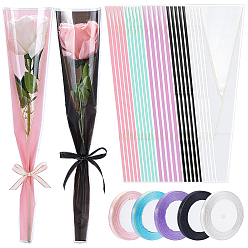 (52) Непрозрачная лаванда 250 шт. 5 цветные пластиковые пакеты для букетов цветов, пакеты для упаковки одного цветка, с 5 рулонами полиэфирной ленты, разноцветные, 452x39~126x0.1 мм, 50 шт / цвет