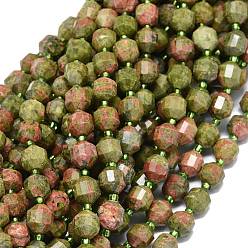 Unakite Natural Unakite Beads Strands, with Seed Beads, Faceted, Bicone, Double Terminated Point Prism Beads, 9~10.5x8~10mm, Hole: 0.8mm, about 31pcs/strand, 15.16 inch(38.5cm)