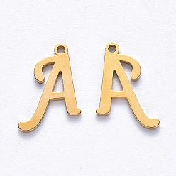 Letter A Recubrimiento al vacío de PVD 201 dijes de acero inoxidable, Corte con laser, real 18 k chapado en oro, letter.a, 12x9x1 mm, agujero: 1.0 mm