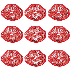 Красный Нашивки из полиэфирной ткани, губа, с пластиковыми пайетками, красные, 66x82x1 мм