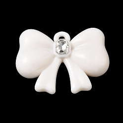 White Opaque Acrylic with Crystal Rhinestone Big Pendants, Bowknot Charms, White, 44x59x17mm, Hole: 4mm