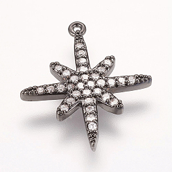 Черный Цвет Металла Латунные микро проложить кубического циркония подвески, звезда, металлический черный , 19x16x2 мм, отверстие : 1 мм