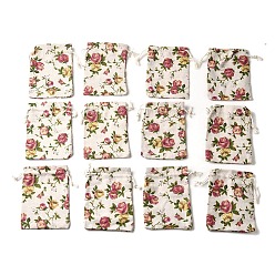 Цветок 12 шт 12 стили день святого валентина напечатанный прямоугольник мешковина ткань упаковочные мешочки, шнурок сумки, цветок, 13.6x9.7x0.45 см, 1 шт / стиль
