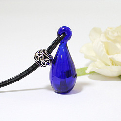 Средно-синий Ожерелье с подвеской из стеклянного флакона духов с восковым шнуром для женщин, светло-синий, Кулон : 40x16 мм, 17.72 дюйм (45 см)