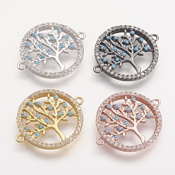 (52) Непрозрачная лаванда Латунные микро проложить кубических ссылки циркония, плоские круглые с дерева жизни, разноцветные, 24x19x2 мм, отверстие : 1 мм