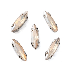 Персиковый Слойка Конский глаз пришить стразами, многожильных ссылки, стекло горный хрусталь, с настройками зубцов из нержавеющей стали, аксессуары для одежды, граненые, розовые, 11x3x3.2 мм, отверстие : 0.8 мм