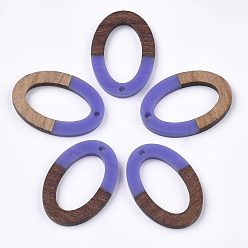 Mauve Resin & Walnut Wood Pendants, Oval, Mauve, 28.5x19.5x3~4mm, Hole: 1.8mm