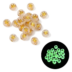 Letter Y Светящиеся прозрачные акриловые бусины, плоские круглые с буквы, светится в темноте, золотой металл обвитыми, Письмо Y, 7x4 мм, отверстие : 1.8 мм, Около 3700 шт / 500 г