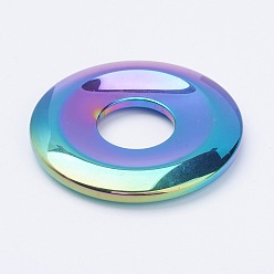 (966) Внутренний цвет Кристалл / Лиловато-лиловый на подкладке Гальванизировать немагнитных синтетические гематита подвески, пончик / пи-диск, с покрытием разноцветным, ширина пончика: 16 мм, 50x7 мм, отверстие : 18 мм