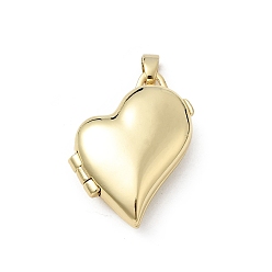 Настоящее золото 18K Подвески латуни медальон, сердце прелести, стойки покрытие, долговечный, без кадмия и без свинца, реальный 18 k позолоченный, 22.5x20x7.5 мм, отверстие : 5.5x3.5 мм