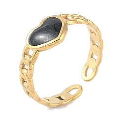 Настоящее золото 18K Ионное покрытие (IP) 304 кольца на пальцах манжет цепи из нержавеющей стали, открытые кольца с эмалью в форме сердца для женщин, реальный 18 k позолоченный, регулируемый